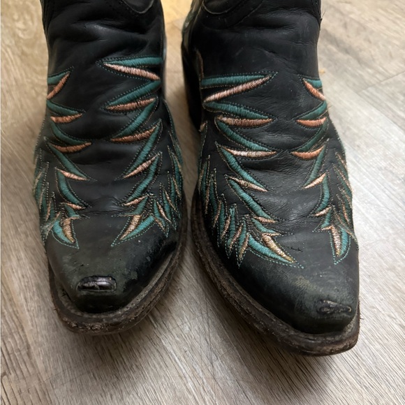Lucchese Black and Turquoise Snip Toe Western Cowboy Boots Size 7 - Picture 6 of 16